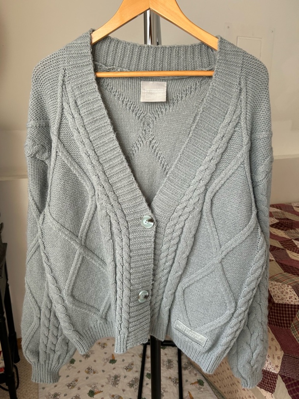 Taylor Swift The Tortured Poets Department Cable Knit Cardigan Sweater Gray